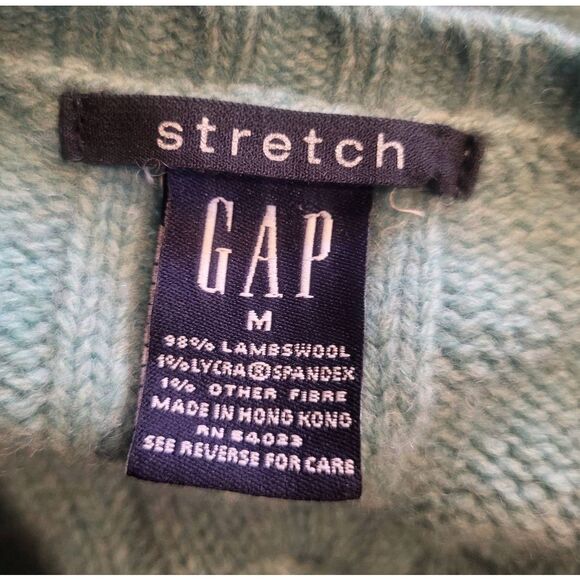 Vintage Y2K GAP Sweater Women's Medium Aqua Lambswool Cable Knit Crew Neck - Picture 4 of 4